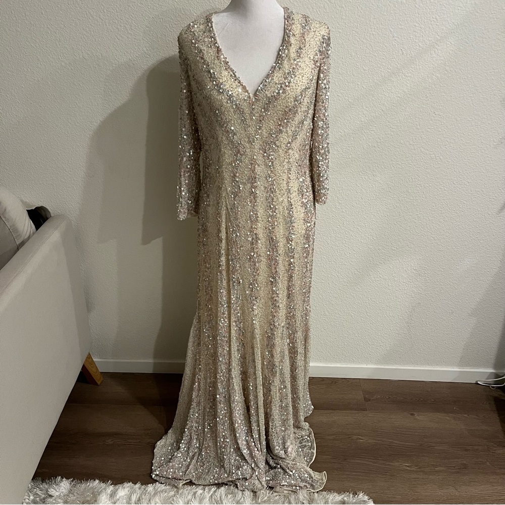 Mac Duggal Cream and Silver Gown